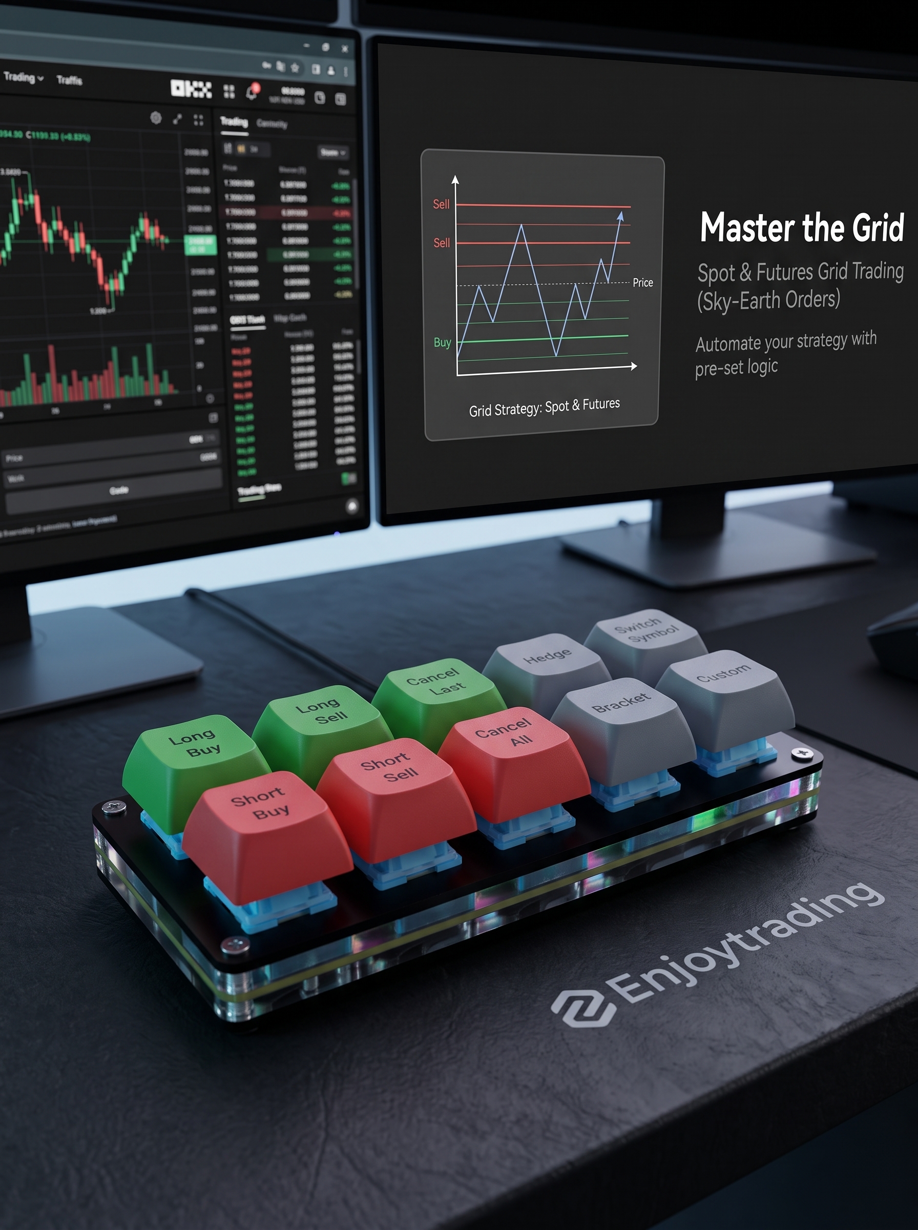 EnjoyTrading macro pad on a trading desk
